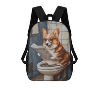 sinyumoney 3D Printed 17inch Outdoor Casual Daypack Cute Travel Kids School Backpack Corgi Reading Newspaper on Toilet Fashion Casual Children Bags for Boys Elementary School