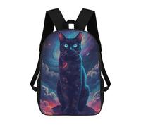 sinyumoney 3D Printed 17inch Outdoor Casual Daypack Cute Travel Kids School Backpack Cosmic Black Cat Portrait Fashion Casual Children Bags for Boys Elementary School