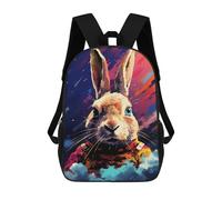 sinyumoney 3D Printed 17inch Outdoor Casual Daypack Cute Travel Kids School Backpack Cosmic Bunny in Space Suit Fashion Casual Children Bags for Boys Elementary School