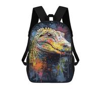 sinyumoney 3D Printed 17inch Outdoor Casual Daypack Cute Travel Kids School Backpack Crocodile Painting Fashion Casual Children Bags for Boys Elementary School