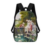 sinyumoney 3D Printed 17inch Outdoor Casual Daypack Cute Travel Kids School Backpack Feeding The Swans Zatzka Fashion Casual Children Bags for Boys Elementary School