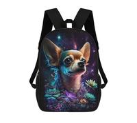 sinyumoney 3D Printed 17inch Outdoor Casual Daypack Cute Travel Kids School Backpack Galactic Chihuahua with Flowers Fashion Casual Children Bags for Boys Elementary School