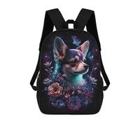 sinyumoney 3D Printed 17inch Outdoor Casual Daypack Cute Travel Kids School Backpack Galactic Chihuahua with Flowers -2 Fashion Casual Children Bags for Boys Elementary School