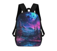 sinyumoney 3D Printed 17inch Outdoor Casual Daypack Cute Travel Kids School Backpack Galactic Moonlit Forest Reflections Fashion Casual Children Bags for Boys Elementary School