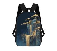 sinyumoney 3D Printed 17inch Outdoor Casual Daypack Cute Travel Kids School Backpack Golden Mountain Waterfall Art Print Fashion Casual Children Bags for Boys Elementary School