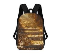 sinyumoney 3D Printed 17inch Outdoor Casual Daypack Cute Travel Kids School Backpack Golden Steps Fashion Casual Children Bags for Boys Elementary School