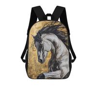 sinyumoney 3D Printed 17inch Outdoor Casual Daypack Cute Travel Kids School Backpack Gray Horse Running Painting Fashion Casual Children Bags for Boys Elementary School