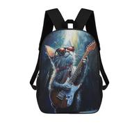 sinyumoney 3D Printed 17inch Outdoor Casual Daypack Cute Travel Kids School Backpack Guitar Playing Cat Art Print-1 Fashion Casual Children Bags for Boys Elementary School