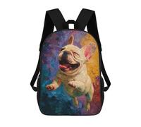 sinyumoney 3D Printed 17inch Outdoor Casual Daypack Cute Travel Kids School Backpack Happy French Bulldog Painting Fashion Casual Children Bags for Boys Elementary School