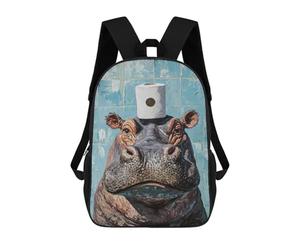 sinyumoney 3D Printed 17inch Outdoor Casual Daypack Cute Travel Kids School Backpack Hippos in The Bathroom Fashion Casual Children Bags for Boys Elementary School