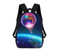 sinyumoney 3D Printed 17inch Outdoor Casual Daypack Cute Travel Kids School Backpack Hot Air Balloon in Space Fashion Casual Children Bags for Boys Elementary School