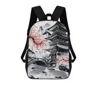 sinyumoney 3D Printed 17inch Outdoor Casual Daypack Cute Travel Kids School Backpack Japanese Temple Ink Wash Fashion Casual Children Bags for Boys Elementary School