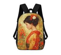 sinyumoney 3D Printed 17inch Outdoor Casual Daypack Cute Travel Kids School Backpack Japanese Woman with Flowers Painting Fashion Casual Children Bags for Boys Elementary School