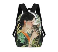 sinyumoney 3D Printed 17inch Outdoor Casual Daypack Cute Travel Kids School Backpack Kitty I Love You Cat Art Fashion Casual Children Bags for Boys Elementary School