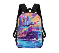 sinyumoney 3D Printed 17inch Outdoor Casual Daypack Cute Travel Kids School Backpack Music Streaming Ship Fashion Casual Children Bags for Boys Elementary School