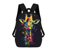 sinyumoney 3D Printed 17inch Outdoor Casual Daypack Cute Travel Kids School Backpack Neon Giraffe Art Fashion Casual Children Bags for Boys Elementary School