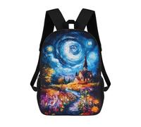 sinyumoney 3D Printed 17inch Outdoor Casual Daypack Cute Travel Kids School Backpack Night Sky Church Painting Fashion Casual Children Bags for Boys Elementary School