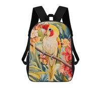 sinyumoney 3D Printed 17inch Outdoor Casual Daypack Cute Travel Kids School Backpack Parrot in Tropical Flowers Fashion Casual Children Bags for Boys Elementary School