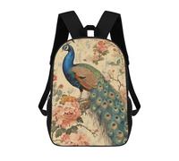 sinyumoney 3D Printed 17inch Outdoor Casual Daypack Cute Travel Kids School Backpack Peacock with Flowers Wall Mural Fashion Casual Children Bags for Boys Elementary School