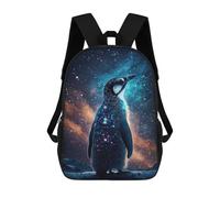 sinyumoney 3D Printed 17inch Outdoor Casual Daypack Cute Travel Kids School Backpack Penguin in Space Fashion Casual Children Bags for Boys Elementary School