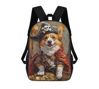 sinyumoney 3D Printed 17inch Outdoor Casual Daypack Cute Travel Kids School Backpack Pirate Corgi Treasure Chest Fashion Casual Children Bags for Boys Elementary School