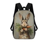 sinyumoney 3D Printed 17inch Outdoor Casual Daypack Cute Travel Kids School Backpack Rabbit Holding Carrots Painting Fashion Casual Children Bags for Boys Elementary School