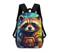 sinyumoney 3D Printed 17inch Outdoor Casual Daypack Cute Travel Kids School Backpack Raccoon Astronaut Adventure Fashion Casual Children Bags for Boys Elementary School