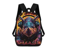 sinyumoney 3D Printed 17inch Outdoor Casual Daypack Cute Travel Kids School Backpack Rhinoceros DJ Headphones Art Print Fashion Casual Children Bags for Boys Elementary School