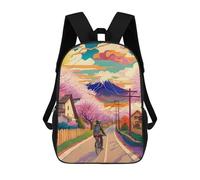 sinyumoney 3D Printed 17inch Outdoor Casual Daypack Cute Travel Kids School Backpack Ride A Bicycle Village Fashion Casual Children Bags for Boys Elementary School