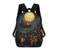 sinyumoney 3D Printed 17inch Outdoor Casual Daypack Cute Travel Kids School Backpack Santas Christmas Flight Christmas Fashion Casual Children Bags for Boys Elementary School