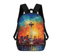 sinyumoney 3D Printed 17inch Outdoor Casual Daypack Cute Travel Kids School Backpack Seattle Space Needle Fashion Casual Children Bags for Boys Elementary School