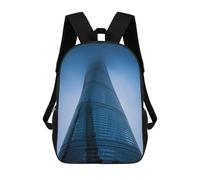 sinyumoney 3D Printed 17inch Outdoor Casual Daypack Cute Travel Kids School Backpack Shanghai Tower Fashion Casual Children Bags for Boys Elementary School