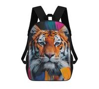 sinyumoney 3D Printed 17inch Outdoor Casual Daypack Cute Travel Kids School Backpack Tiger Portrait with Abstract Strokes Fashion Casual Children Bags for Boys Elementary School