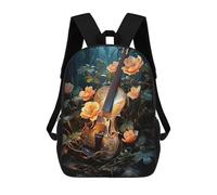 sinyumoney 3D Printed 17inch Outdoor Casual Daypack Cute Travel Kids School Backpack Violin in Flowers Fashion Casual Children Bags for Boys Elementary School