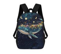 sinyumoney 3D Printed 17inch Outdoor Casual Daypack Cute Travel Kids School Backpack Whale with Flowers in Space Fashion Casual Children Bags for Boys Elementary School