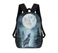 sinyumoney 3D Printed 17inch Outdoor Casual Daypack Cute Travel Kids School Backpack Wolf Howling at The Moon Fashion Casual Children Bags for Boys Elementary School