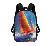 sinyumoney 3D Printed 17inch Outdoor Casual Daypack Cute Travel Kids School Backpack Yacht Boat Racing 1 Fashion Casual Children Bags for Boys Elementary School