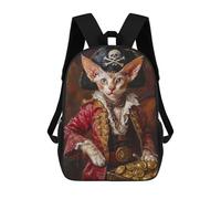 sinyumoney 3D Printed 17inch Pirate Cat with Treasure Chest Children's School Bags Rucksacks High Capacity Travel Kids School Bag Fashion Book Bags Boy Girl Back Pack