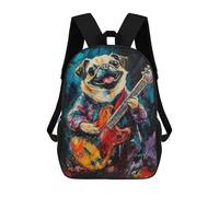 sinyumoney 3D Printed 17inch Pug Playing Guitar Painting Children's School Bags Rucksacks High Capacity Travel Kids School Bag Fashion Book Bags Boy Girl Back Pack