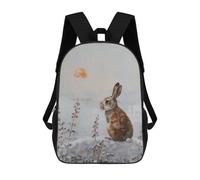 sinyumoney 3D Printed 17inch Rabbit in Winter Landscape Children's School Bags Rucksacks High Capacity Travel Kids School Bag Fashion Book Bags Boy Girl Back Pack