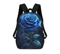 sinyumoney 3D Printed 17inch Rainy Blue Rose Flower Children's School Bags Rucksacks High Capacity Travel Kids School Bag Fashion Book Bags Boy Girl Back Pack