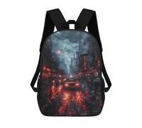 sinyumoney 3D Printed 17inch Rainy City Night Scene Children's School Bags Rucksacks High Capacity Travel Kids School Bag Fashion Book Bags Boy Girl Back Pack
