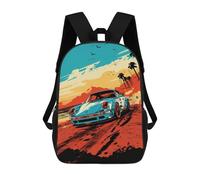 sinyumoney 3D Printed 17inch Retro Racing Car Art Print Children's School Bags Rucksacks High Capacity Travel Kids School Bag Fashion Book Bags Boy Girl Back Pack