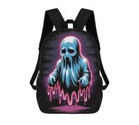 sinyumoney 3D Printed 17inch Sad Blue Ghost with Pink Drips Children's School Bags Rucksacks High Capacity Travel Kids School Bag Fashion Book Bags Boy Girl Back Pack