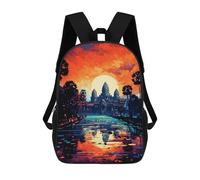 sinyumoney 3D Printed 17inch School Backpack Children's Backpack Angkor Wat Sunset Reflections Book Bags High Capacity Travel School Bags for Kids/Students/Adults