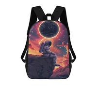 sinyumoney 3D Printed 17inch School Backpack Children's Backpack Astronaut on Alien Planet Book Bags High Capacity Travel School Bags for Kids/Students/Adults