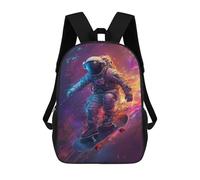 sinyumoney 3D Printed 17inch School Backpack Children's Backpack Astronaut Skateboarding in Space Book Bags High Capacity Travel School Bags for Kids/Students/Adults