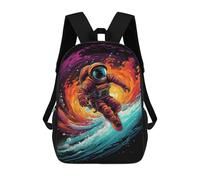 sinyumoney 3D Printed 17inch School Backpack Children's Backpack Astronaut Surfing Cosmic Wave Book Bags High Capacity Travel School Bags for Kids/Students/Adults