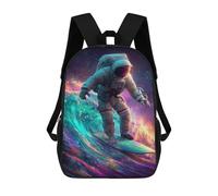 sinyumoney 3D Printed 17inch School Backpack Children's Backpack Astronaut Surfing Galaxy Wave Book Bags High Capacity Travel School Bags for Kids/Students/Adults
