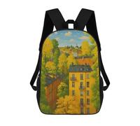 sinyumoney 3D Printed 17inch School Backpack Children's Backpack Autumn Cityscape with Yellow Buildings Book Bags High Capacity Travel School Bags for Kids/Students/Adults